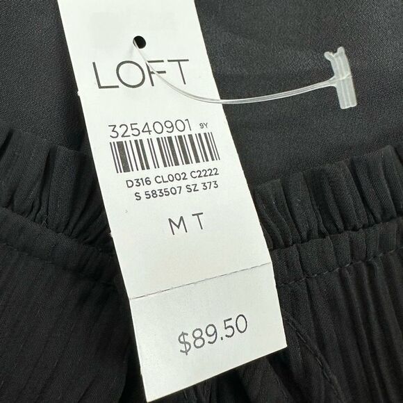 Loft Women's Size M Tall Long Sleeve Crepe Texture Dress Black Belted New - Picture 10 of 13